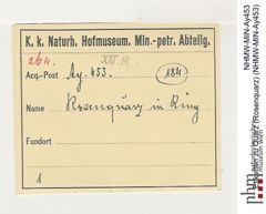 Etiketten zu Quarz (Rosenquarz) (NHMW-MIN-Ay453)